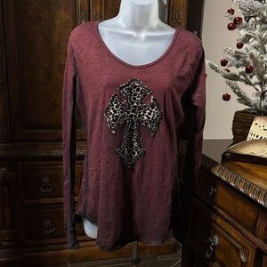 Velvet Stone with embellished Cross Long Sleeve Top(Super stretchy)